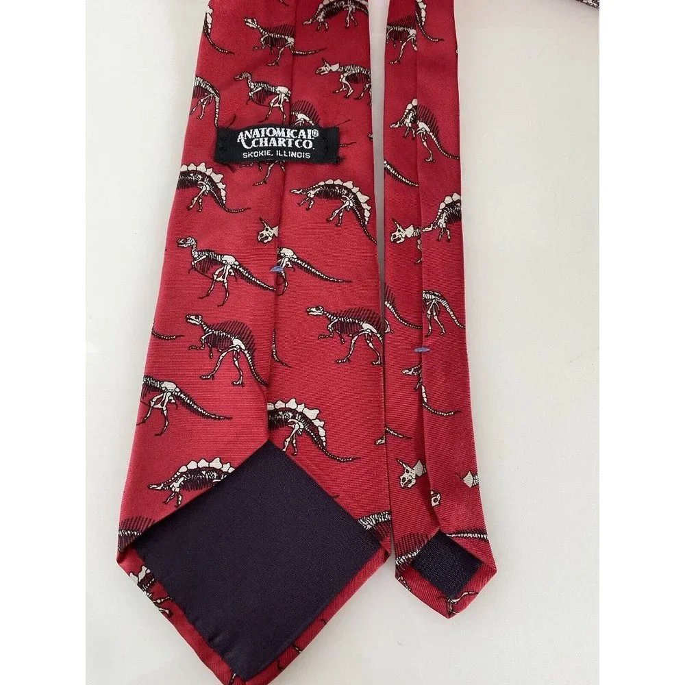 Vintage Anatomical Chart Co Tie Dinosaur Skeletons Red‎ Classic Novelty College